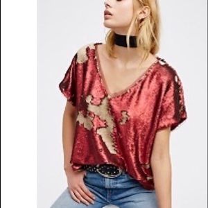 Free people red/gold sequin shirt